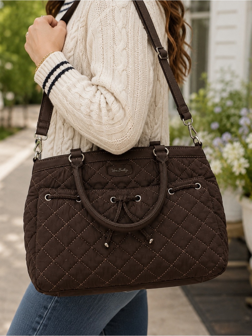 Vera Bradley Quilted Chocolate Brown Tote Bag with Shoulder Strap